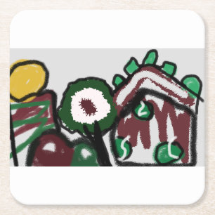 Gingerbread house joy love square paper coaster