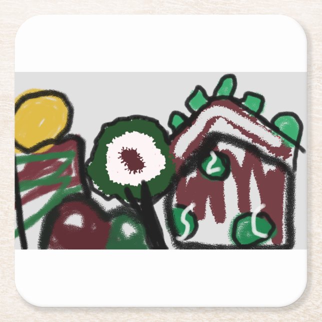 Gingerbread house joy love  square paper coaster (Front)