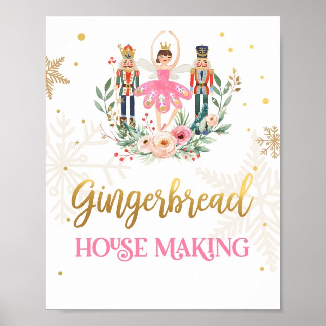 Gingerbread House Making Nutcracker Ballerina Girl Poster (Front)