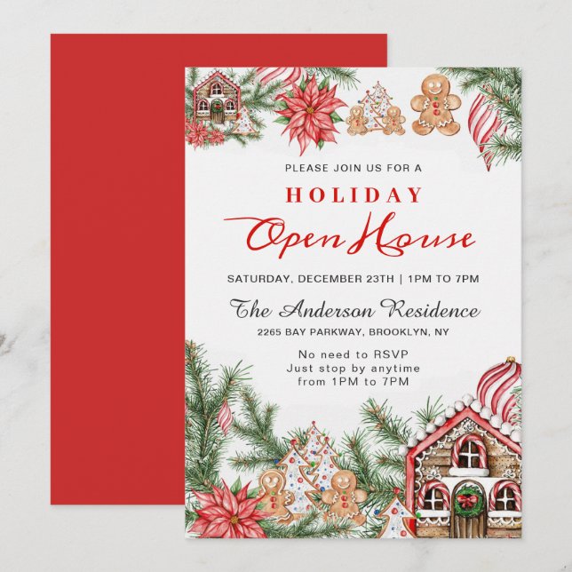 Gingerbread House Man Christmas Holiday Open House Invitation (Front/Back)