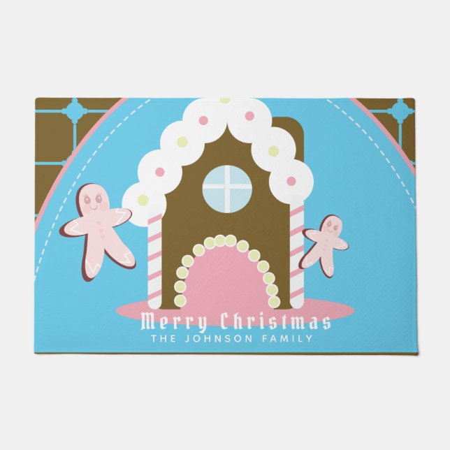 Gingerbread House Man Family Name Doormat (Front)