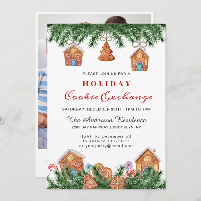Gingerbread House, Man Holiday Cookie Exchange Invitation (Front/Back)