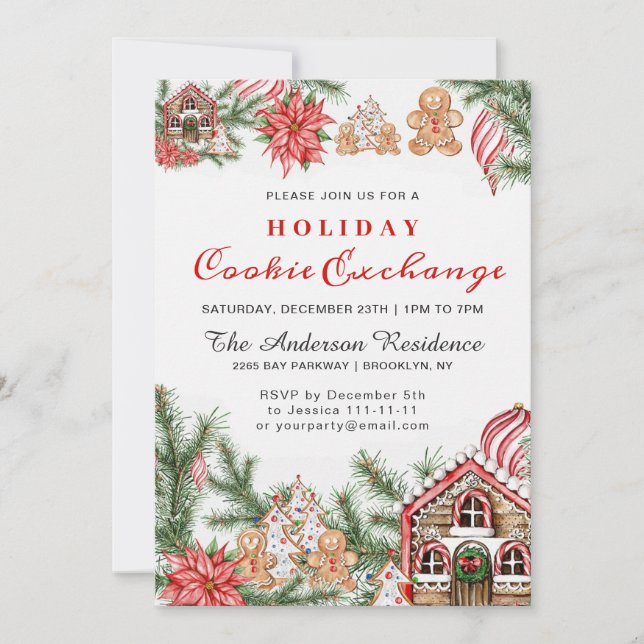 Gingerbread House, Man Holiday Cookie Exchange Invitation (Front)