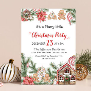 Gingerbread House Man Merry Little Christmas Party Invitation