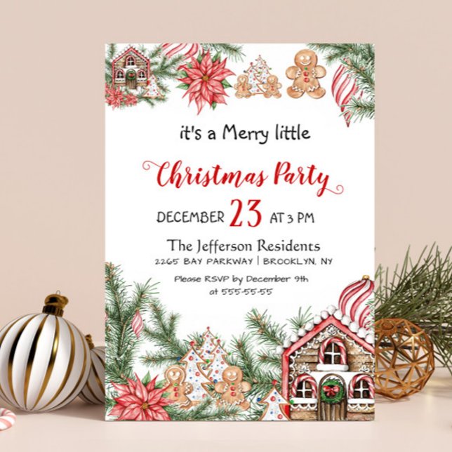 Gingerbread House Man Merry Little Christmas Party Invitation (Creator Uploaded)
