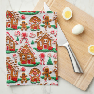 Gingerbread House Needlework Christmas Holidays Tea Towel