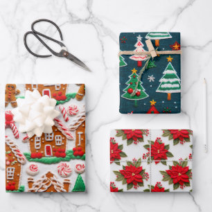 Gingerbread House Needlework Christmas Holidays  Wrapping Paper Sheet