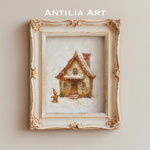 Gingerbread House Painting Christmas Whimsical  Poster