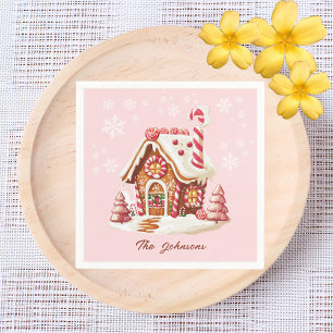 Gingerbread House Party Pink Paper Napkin