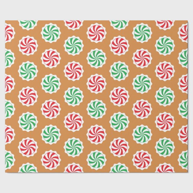 Gingerbread House Peppermint Candy Wrapping Paper (Seam)