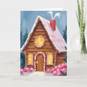 Gingerbread House Pink Christmas Holiday Card