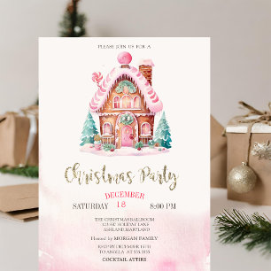 Gingerbread House Pink Christmas Invitation