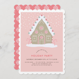 Gingerbread House Pink Holiday Party Invitation