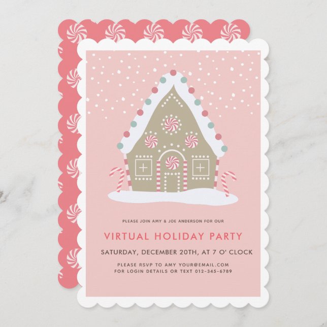 Gingerbread House Pink Virtual Holiday Party Invitation (Front/Back)