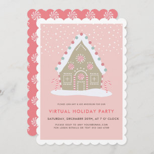 Gingerbread House Pink Virtual Holiday Party Invitation