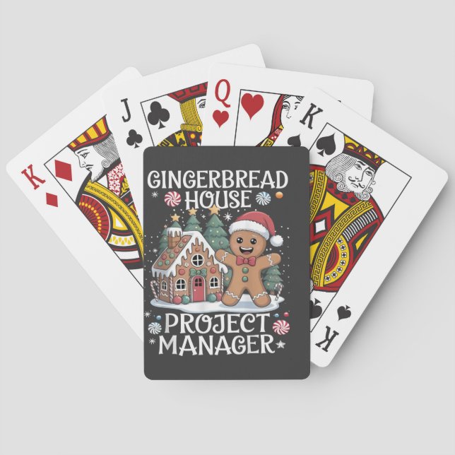 Gingerbread House Project Manager Funny Christmas Playing Cards (Back)
