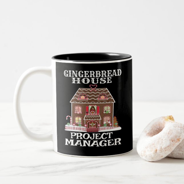 Gingerbread House Project Manager Two-Tone Coffee Mug (With Donut)