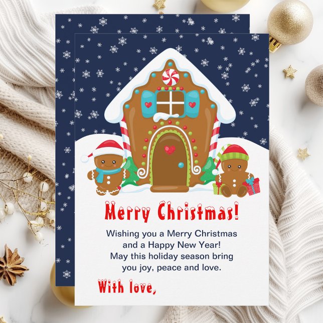 Gingerbread House Red and Navy Merry Christmas Holiday Card (Creator Uploaded)