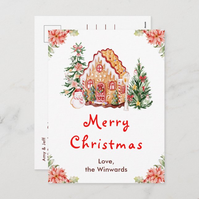 Gingerbread House Red Merry Christmas Holiday Postcard (Front/Back)