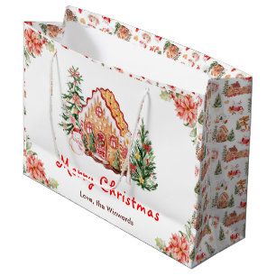 Gingerbread House Red Merry Christmas Large Gift Bag