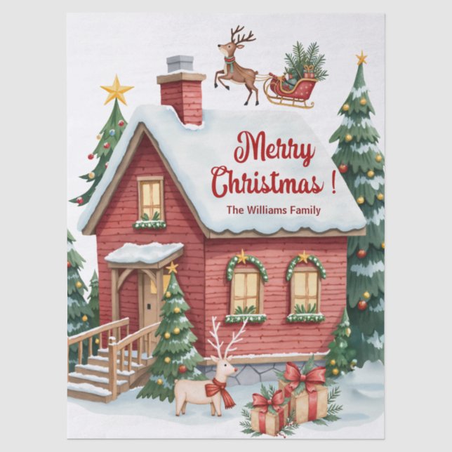 Gingerbread House Reindeer Fir Trees Tissue Paper (Front)