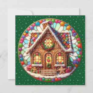 Gingerbread House Round Christmas Greeting Card