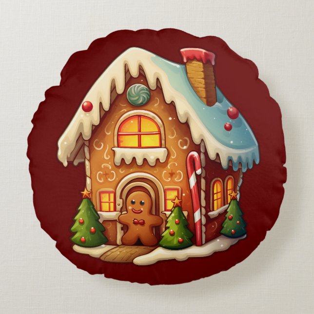 Gingerbread house round cushion (Front)