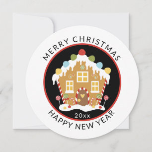 Gingerbread House Round, Minimal Christmas Holiday Card