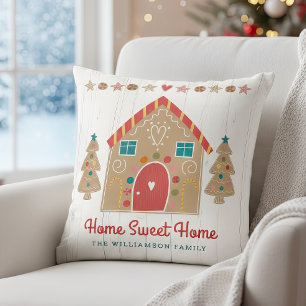 Gingerbread House Rustic Home Sweet Home Holiday Cushion