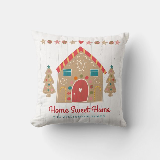 Gingerbread House Rustic Home Sweet Home Holiday Cushion (Front)