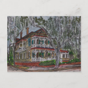 gingerbread house Savannah Georgia art painting Postcard