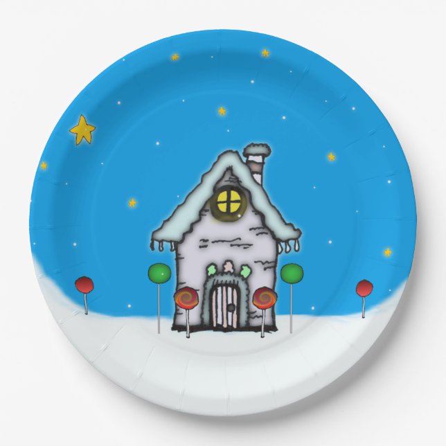 Gingerbread House Scene Paper Plate (Front)