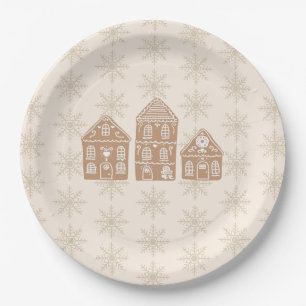 Gingerbread House Snowflake Pattern Holiday Paper Plate