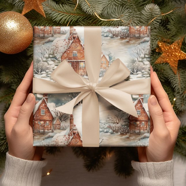 Gingerbread House Snowy Christmas Wrapping Paper (Creator Uploaded)