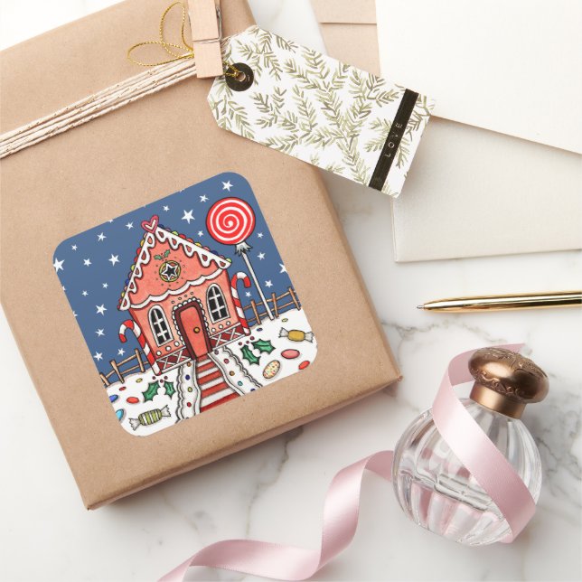 Gingerbread House Square Sticker (Gifting)