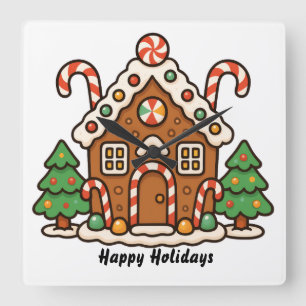 Gingerbread House Square Wall Clock