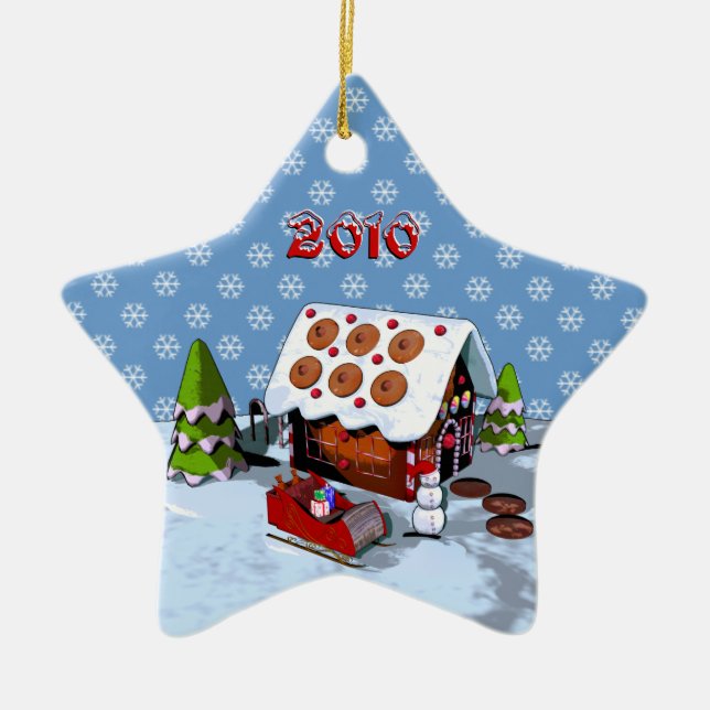 Gingerbread House Star Ceramic Holiday Ornament (Front)