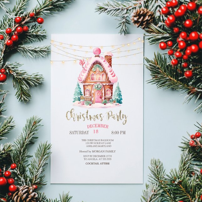 Gingerbread House String Lights Christmas Acrylic Invitations (Creator Uploaded)