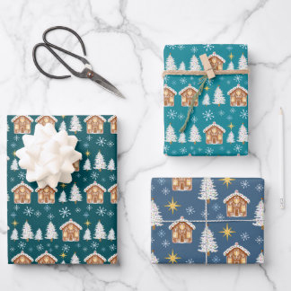 Gingerbread house trio collection gift wrap