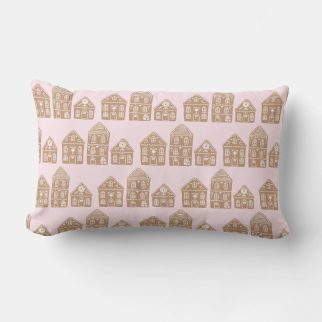 Gingerbread House Village Illustration Lumbar Cushion (Front)