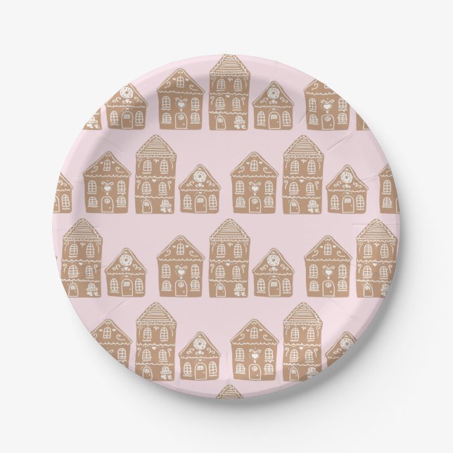 Gingerbread House Village Illustration Paper Plate (Front)