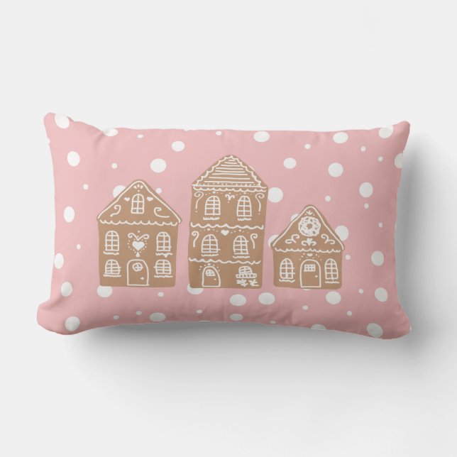 Gingerbread House Village Throw Pillow (Front)