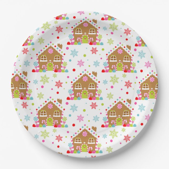 Gingerbread House – Whimsical Christmas Design Paper Plate (Front)