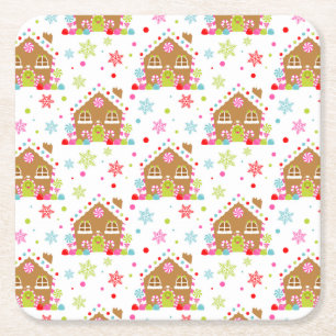 Gingerbread House – Whimsical Christmas Design Square Paper Coaster