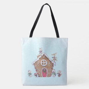 Gingerbread House Winter Ice Skating Animal Custom Tote Bag
