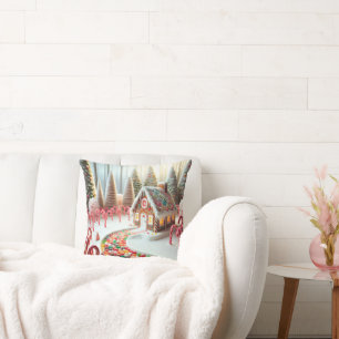 Gingerbread House With Candy Canes Cushion
