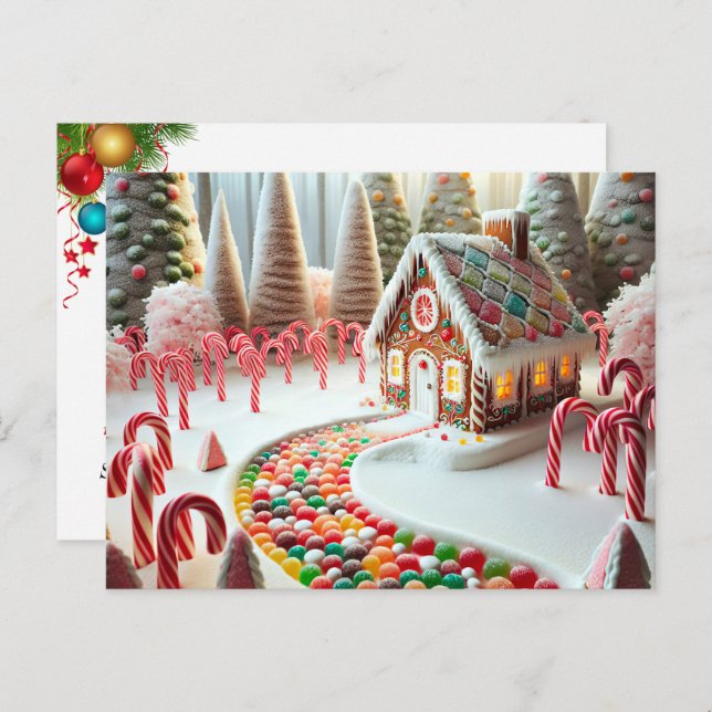 Gingerbread House With Candy Canes Postcard (Front/Back)