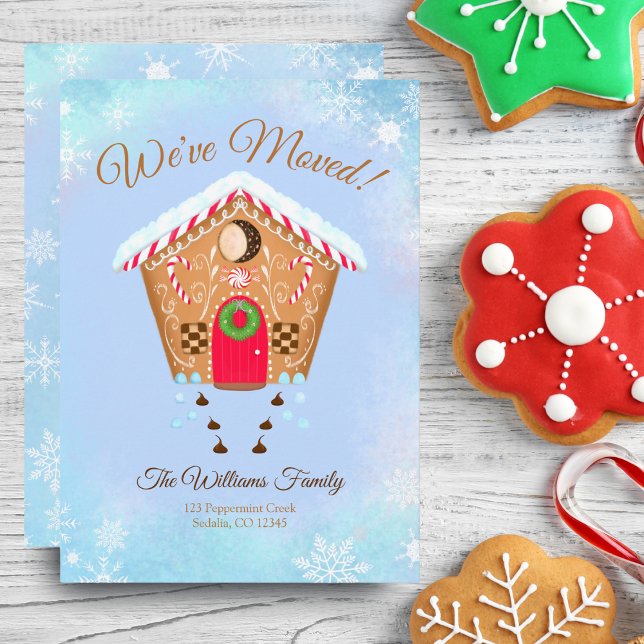 Gingerbread House With Chocolate Kisses Moving  Announcement (Delight loved ones with sweet news of your new address celebration.)