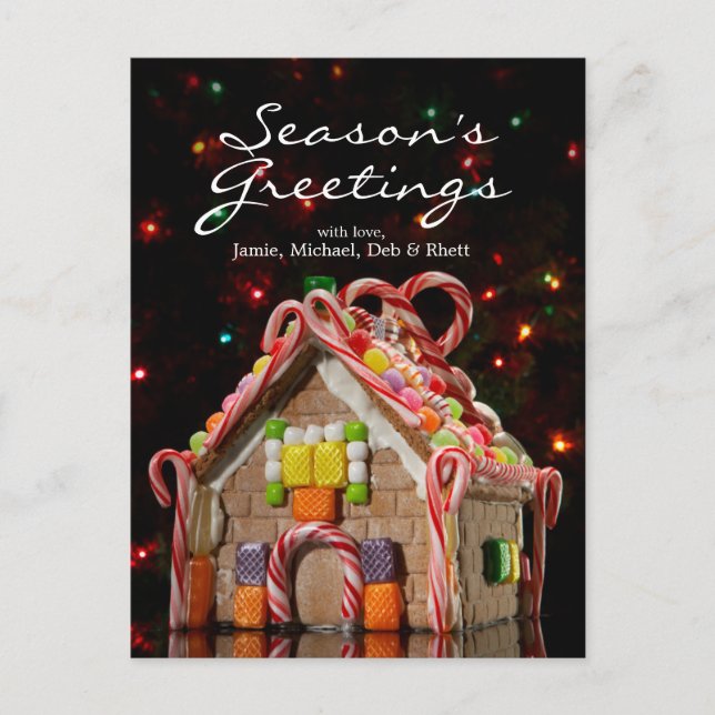 Gingerbread house with Christmas lights Holiday Postcard (Front)