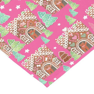 Gingerbread house  with gingerbread cat and dog  s short table runner